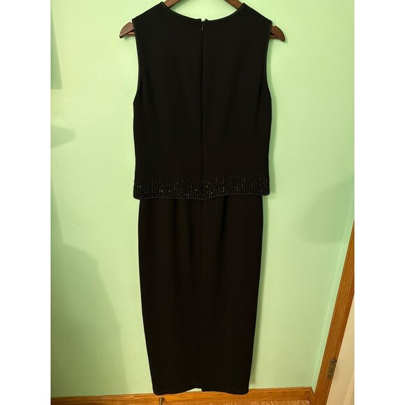 Jones New York Evening Black Sleeveless Beaded Trim Midi Dress Size 6 Polyester - Picture 3 of 11